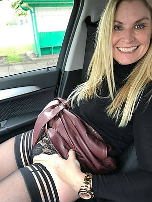 blonde mature stockings in car