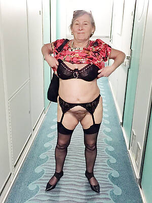 hairy granny in stockings in public